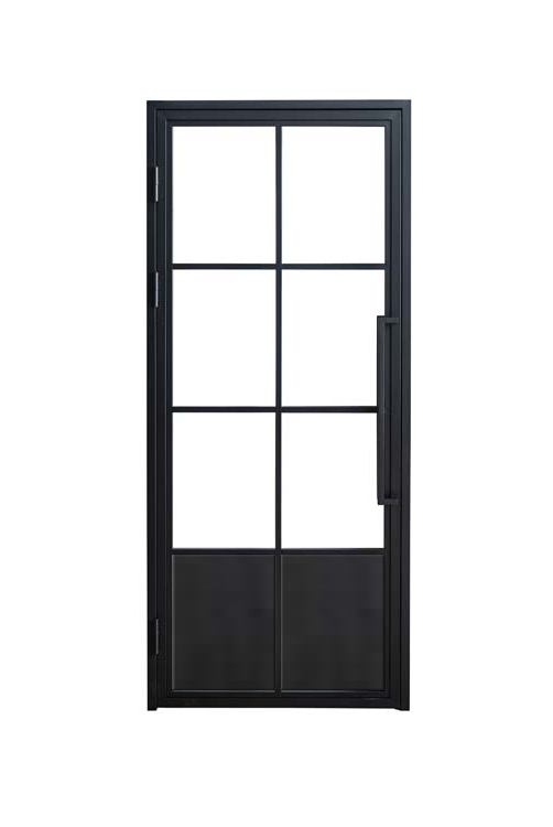 Porte intérieure simple en acier Tara noir 6R + panneau poussant à droite sur mesure