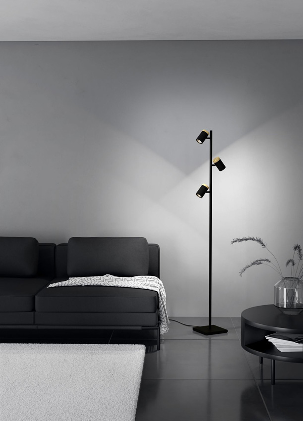 Lampadaire - noir/marron - H162,5cm - GU10 - 3x4,5W - 3000K