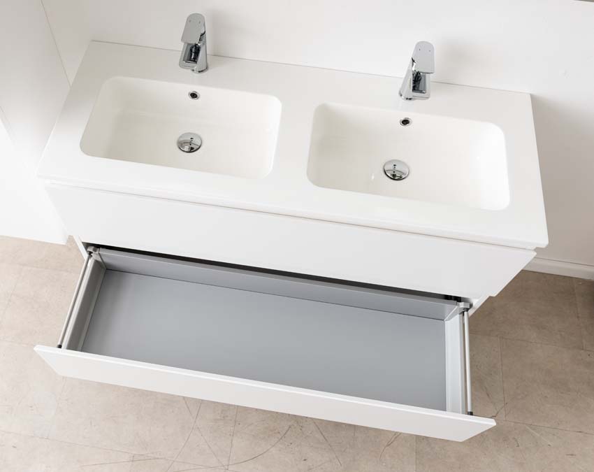 Badkamermeubel Tibo wit met dubbele wastafel glanzend wit 120cm