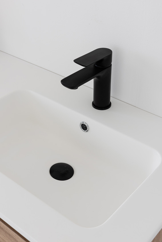 Meuble de salle de bain Bianca aspect chêne suspendu avec double lavabo blanc mat 120,5cm