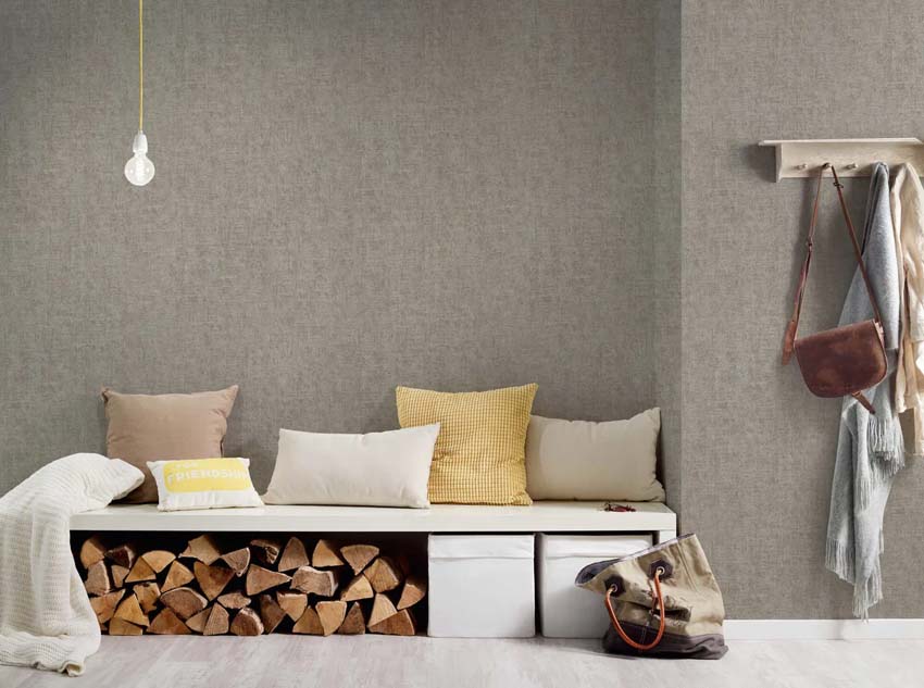 Vinyl op vliesbehang uni ruit bruin/zilver 0,53x10m