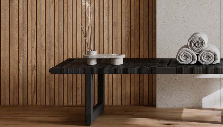 Wandtegel Line up mat eik/zwart 40x120cm