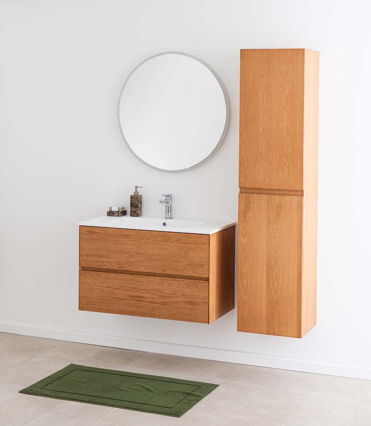 Meuble de salle de bain Fior chêne suspendu avec vasque simple blanc mat 90cm