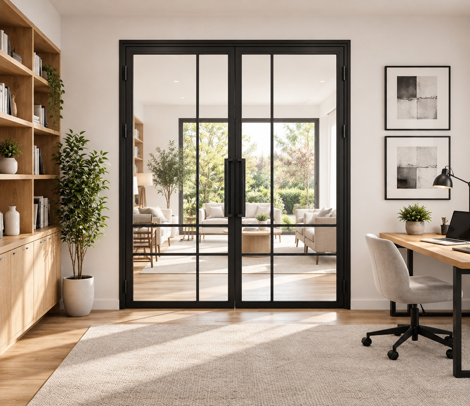 Dubbele stalen binnendeur Tara zwart 2x6W asymmetrisch op maat rechts duwend