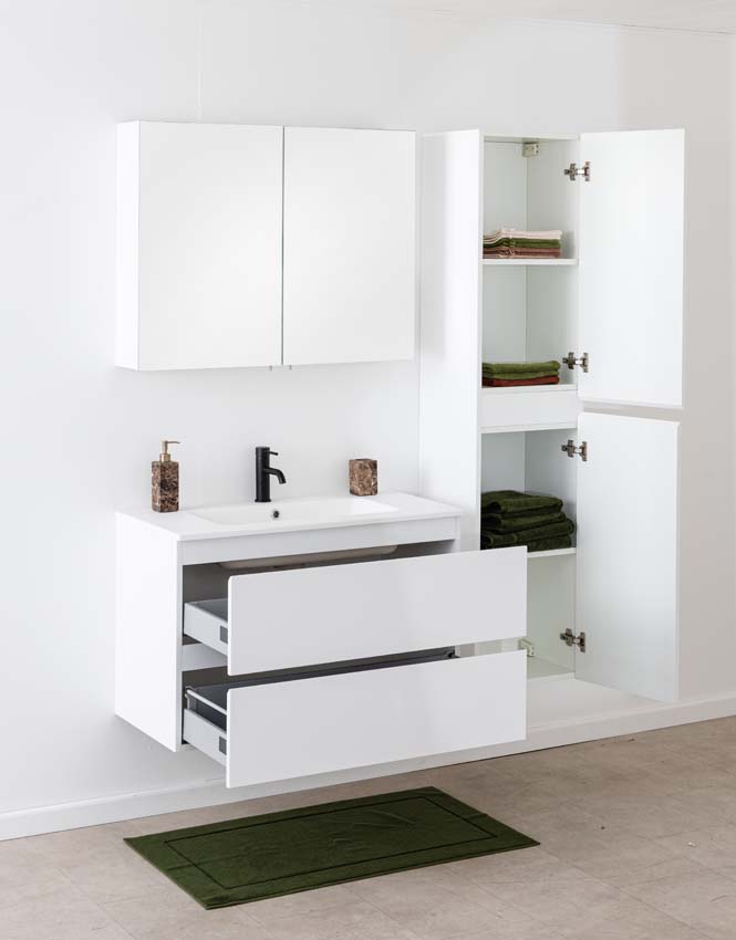 Meuble de salle de bain Tibo blanc avec lavabo simple blanc mat 90cm