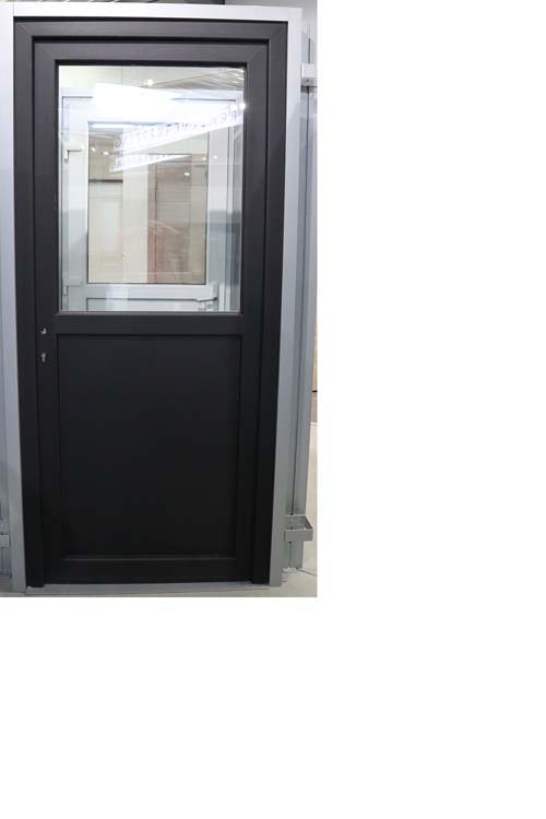 Buitendeur pvc zwart/wit halfglas L MW