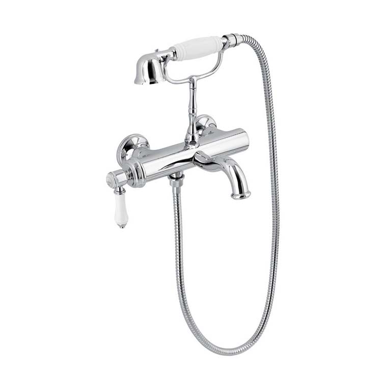 Robinet de baignoire Traditional De Luxe chromé à montage en saillie avec douchette à main