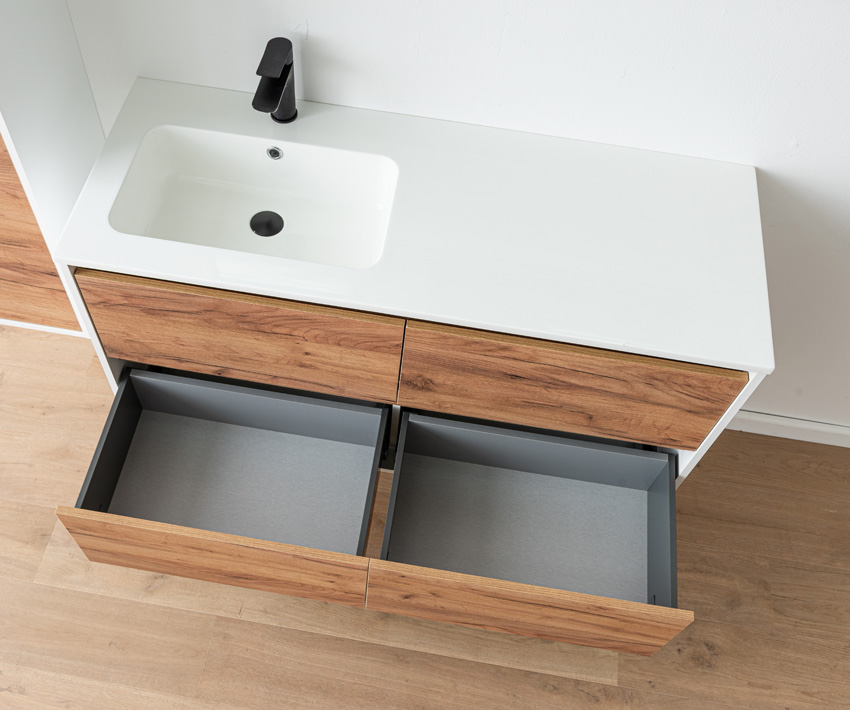 Meuble de salle de bains Treviso chêne/blanc avec lavabo simple blanc brillant 120cm