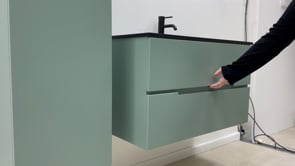 Badkamermeubel Truman grijsgroen hangend met enkele wastafel mat wit 90cm Badkamermeubel Truman grijsgroen hangend met enkele wastafel mat wit 90cm