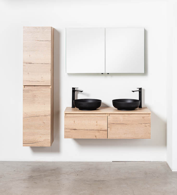 Meuble salle de bain aspect chêne Domino 1200 mm avec tablette en saillie