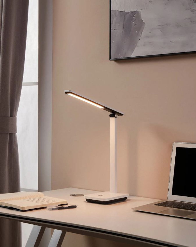 Tafellamp - wit/zwart - 33x3,5x35cm - dimbaar - LED - 1x3,6W - 3000-6500K - accu + USB