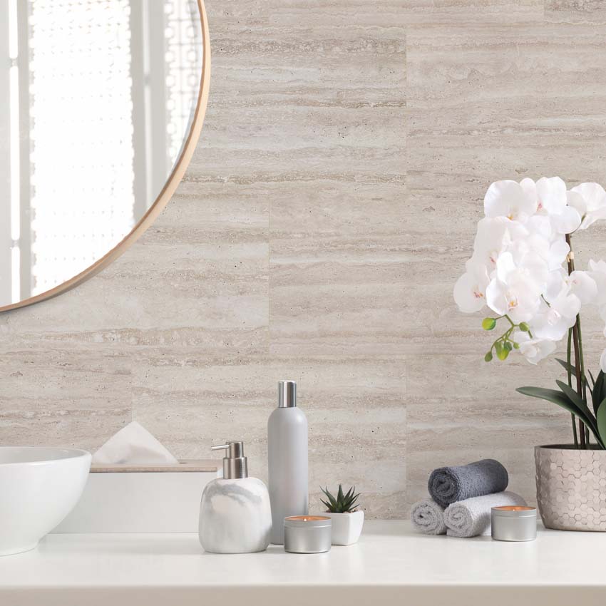 Panneau mural Dumawall+ Travertino pierre naturelle brun 37,5x65cm