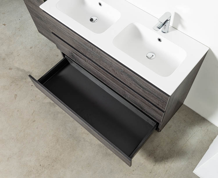 Meuble de salle de bain Dotan chêne foncé 1200 mm sur pied 2 lavabo mat