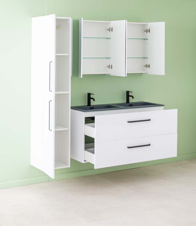 Meuble de salle de bain Bison laqué blanc mat 1200 mm lavabo ciment