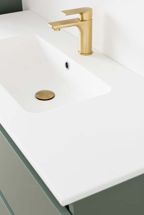 Badkamermeubel Dotan eucalyptus groen met enkele wastafel mat wit 120cm