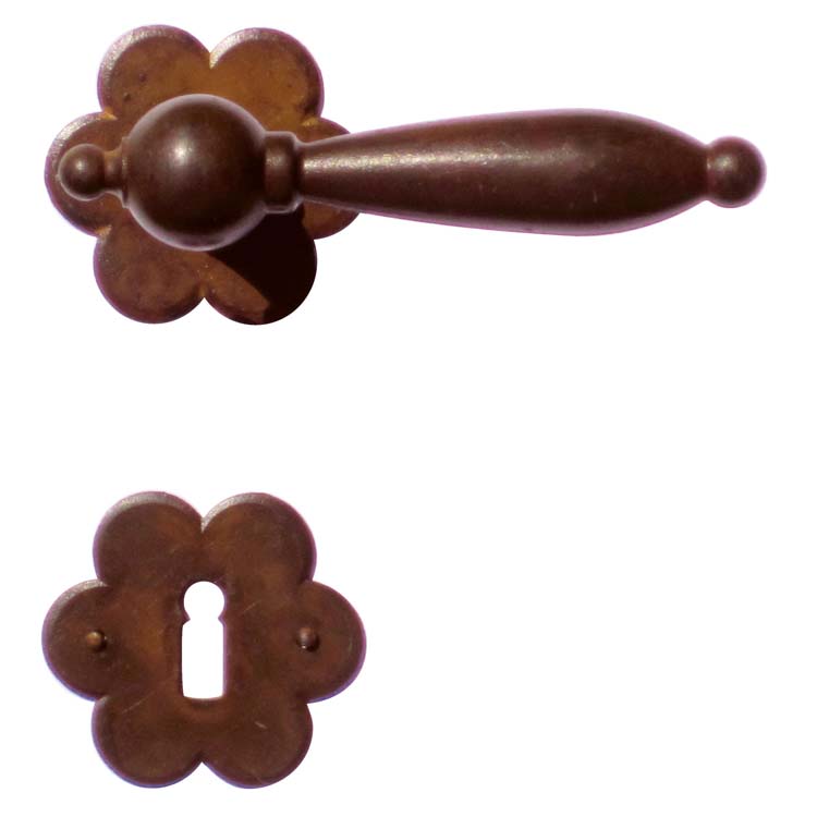 Poignée de porte adria rouille fleur rosace barbe