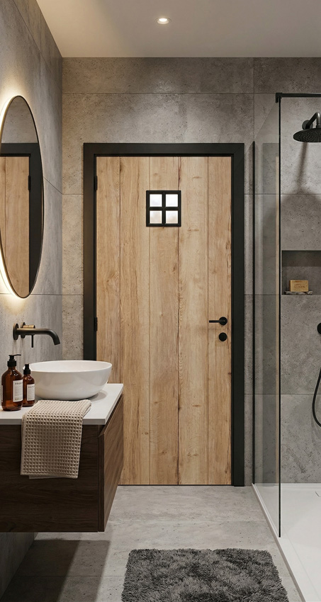 Porte intérieure complète Realwood Oak 4500 verre clair 201,5x73cm tubulaire réversible + châssis noir 20cm