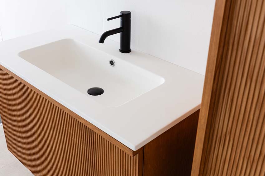 Meuble de salle de bain Fae chêne suspendu avec vasque simple blanc mat 90cm