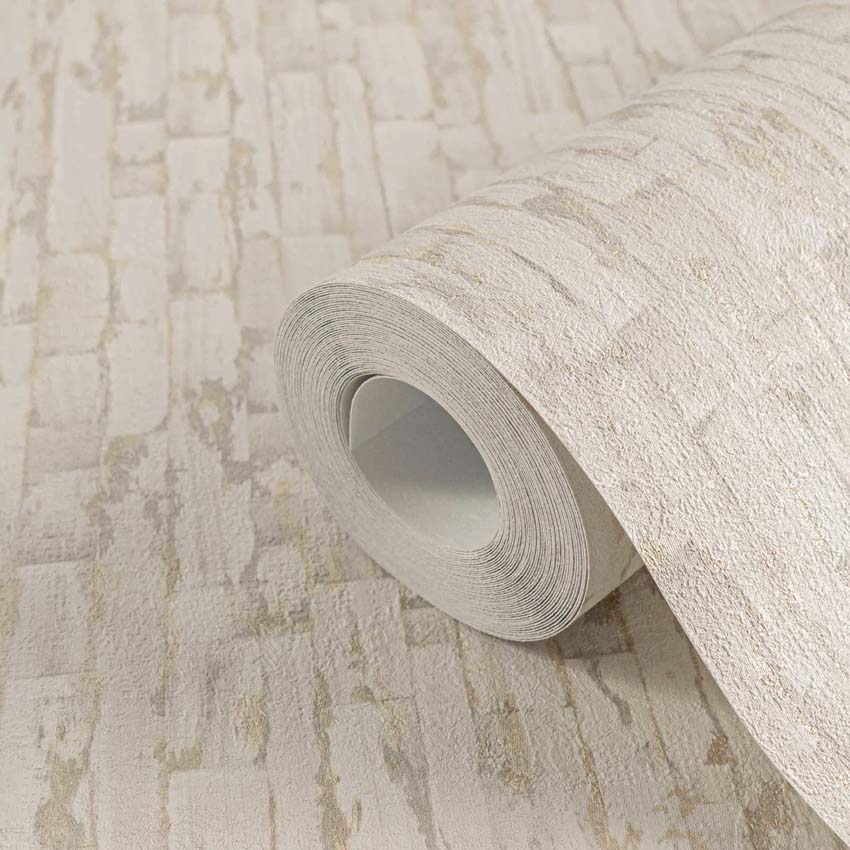 Vinyle sur papier peint intissé écorce beige/or 0,53x10,05m