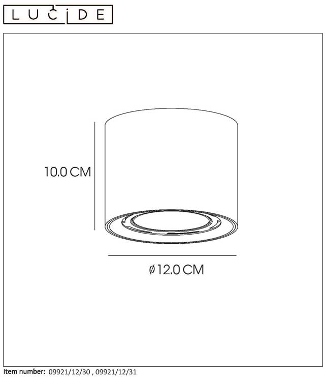 Lucide FEDLER - Plafondspot - Ø 12 cm - LED Dim to warm - GU10 - 1x12W 3000K/2200K - Wit