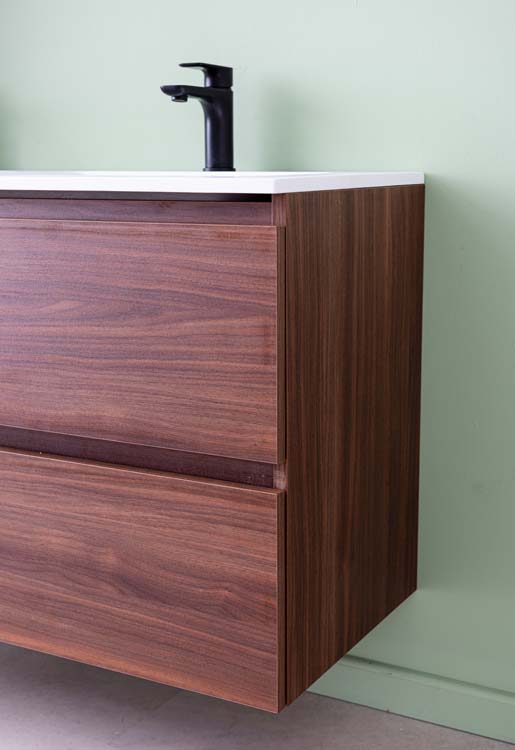 Badkamermeubel Dotan notelaar hangend met dubbele wastafel mat wit 120cm