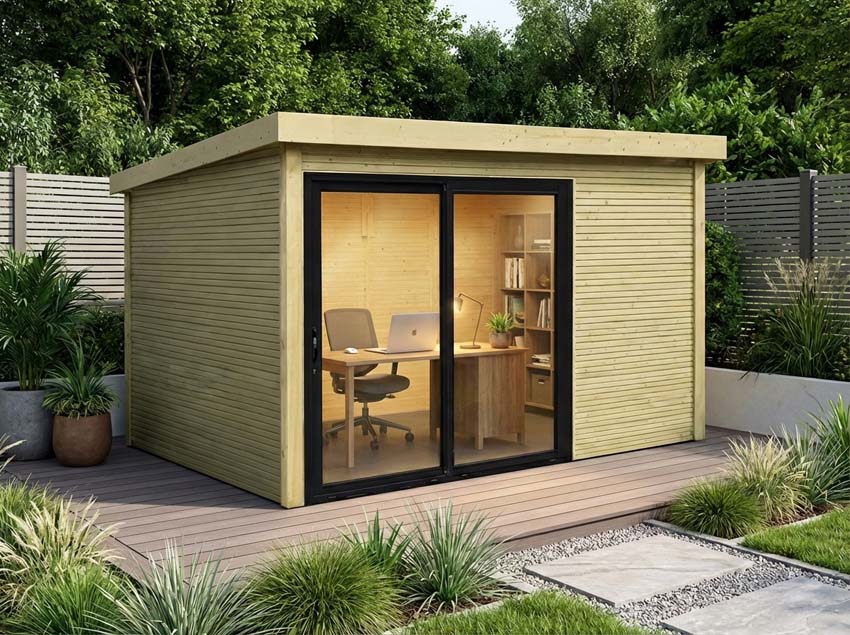 Tuinstudio Harper M vurenhout naturel 304x304x227cm schuifdeur