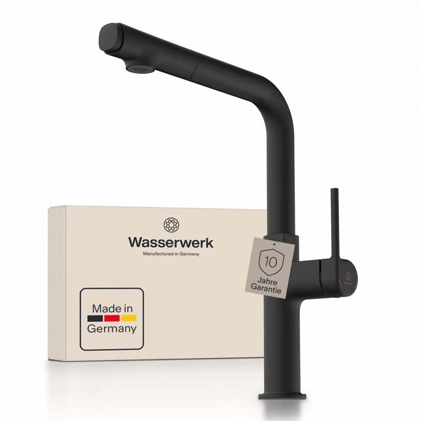 Robinet de cuisine Wasserwerk WK 11 noir mat avec bec extractible