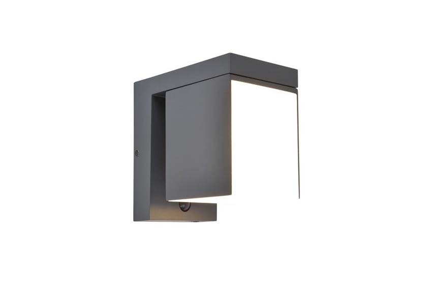 Wandlamp buiten - grijs - H13,5cm - LED - 1x9,5W - 3000K - IP54 - bewegingssensor