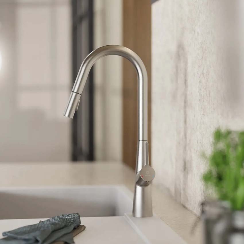 Keukenkraan Wasserwerk WK 9 Curve inox-look met uittrekbare uitloop
