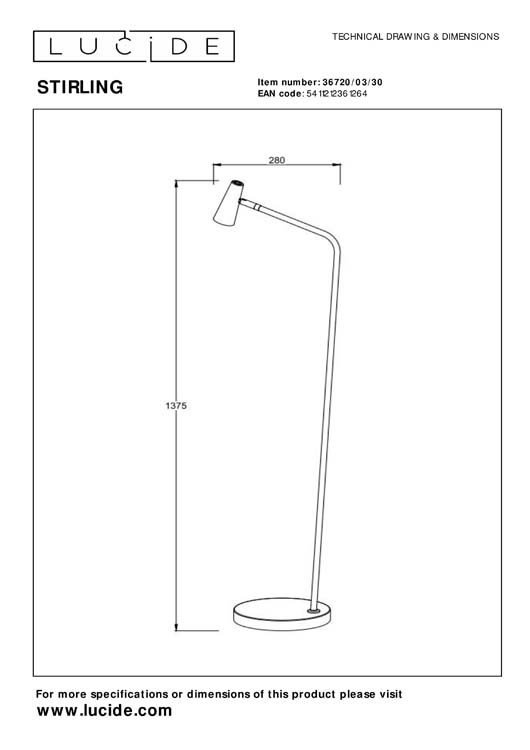 STIRLING - Oplaadbare Vloerlamp - Accu/Batterij - LED Dimb. - 1x3W 2700K - 3 StepDim - Zwart