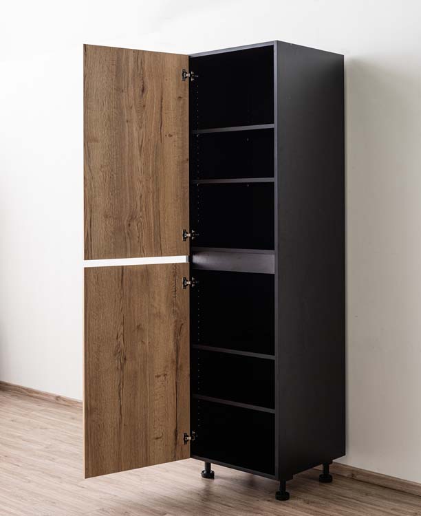 Armoire de cuisine Plenti armoire colonne avec étagères noir/aspect bois 60x208cm
