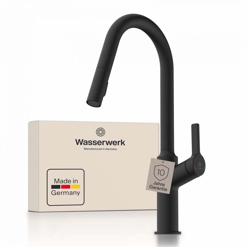 Robinet de cuisine Wasserwerk WK 12 noir mat avec bec extractible