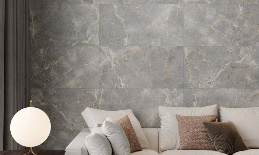 Carrelage de sol et mural Yakari imitation marbre gris foncé mat 60x120cm