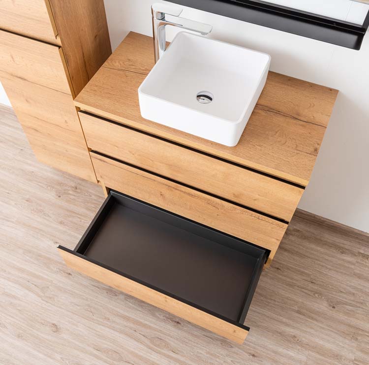 Badmeubel Daria eik goudbruin 900 mm staand opbouwtablet melamine