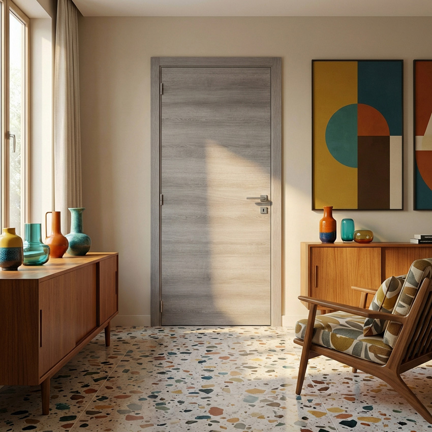 Porte intérieure complète S61 Ardenne gris 201,5x83cm tubulaire réversible + châssis 16,5cm