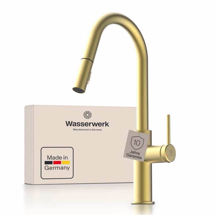 Keukenkraan Wasserwerk WK 13 Curve mat goud met uittrekbare uitloop