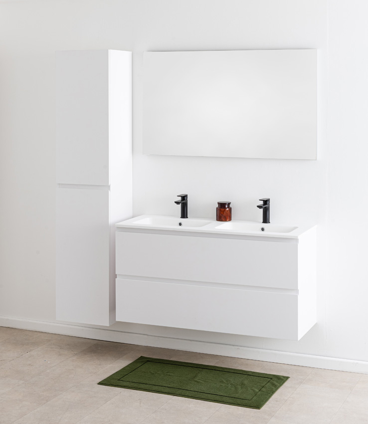 Meuble de salle de bain Bianca blanc mat suspendu avec double lavabo blanc mat 120,5cm