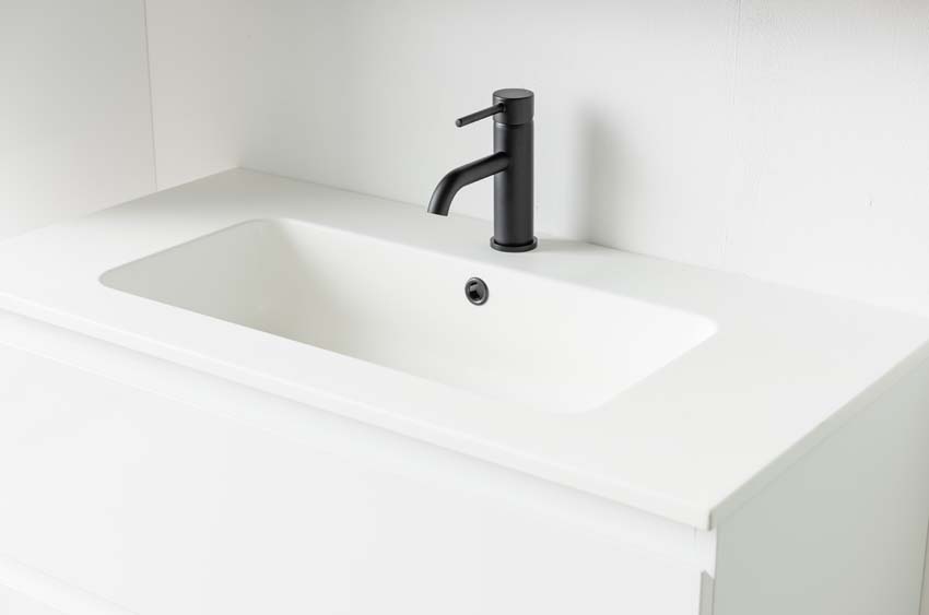 Meuble de salle de bains Tibo blanc suspendu avec lavabo simple blanc mat 90cm