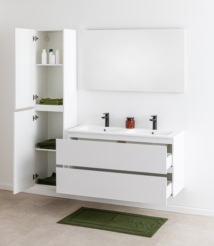 Meuble de salle de bain Bianca blanc mat suspendu avec double lavabo blanc mat 120,5cm