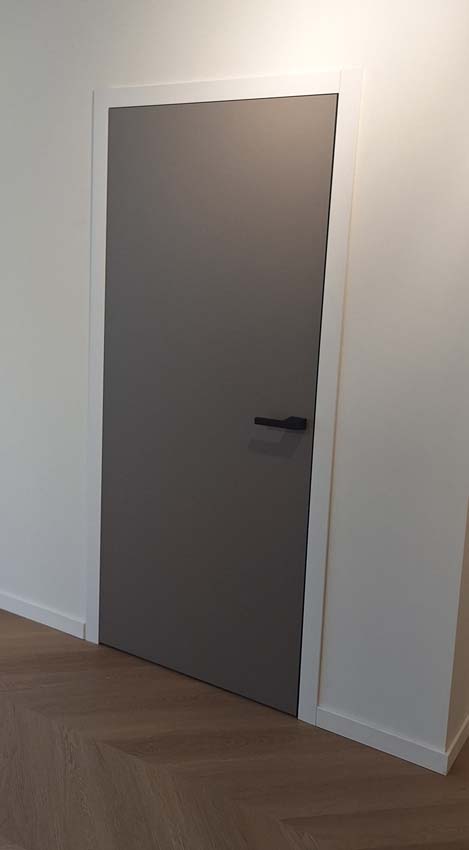 Porte intérieure complète Senso taupe 201,5x83cm aggloméré tubulaire réversible + châssis blanc 20cm