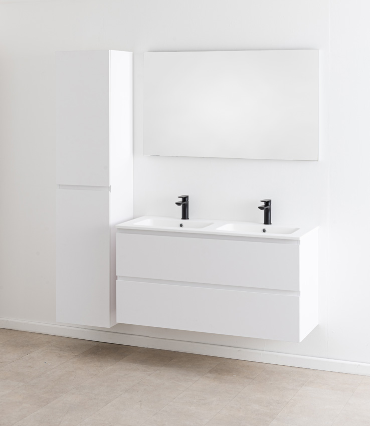 Meuble de salle de bain Bianca blanc mat suspendu avec double lavabo blanc mat 120,5cm