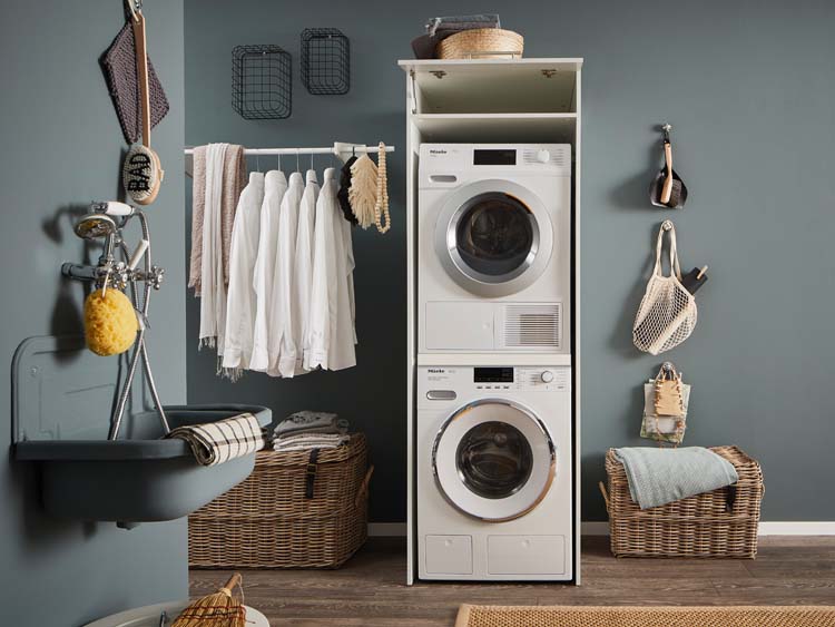 Wasmachine kast Decowash voor 2 toestellen wit 67,5x200x67,5cm