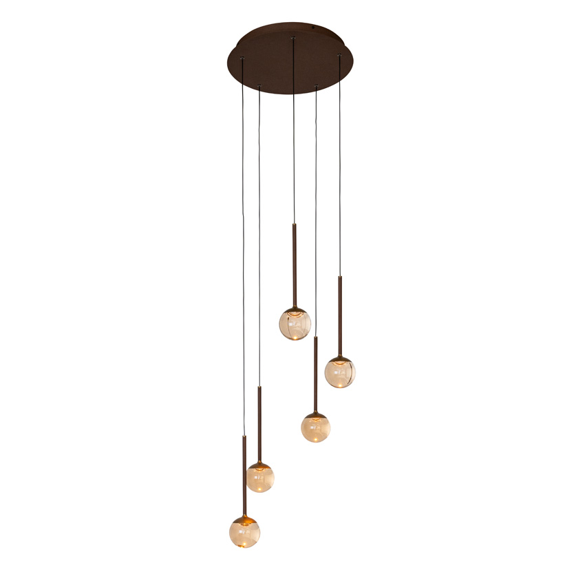 Lucide Premium Calina - Hanglamp - Ø41,9cm - LED dimbaar - CCT - 5x8,4W - 2200K/3300K - Met vervangbare LED-module - Amber
