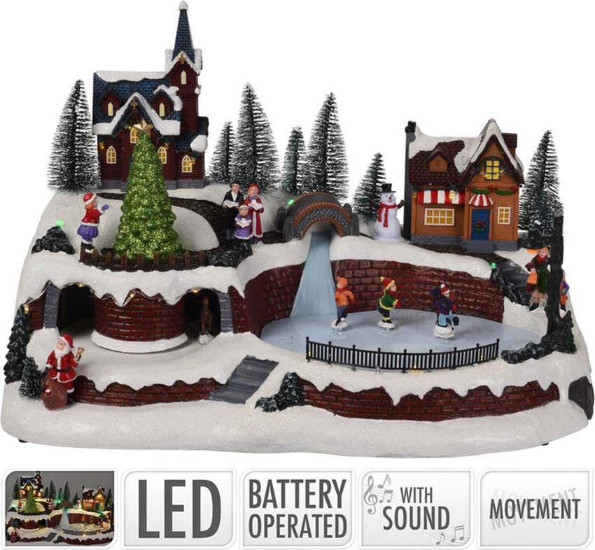 Kersttafereel met led schaatsdorp