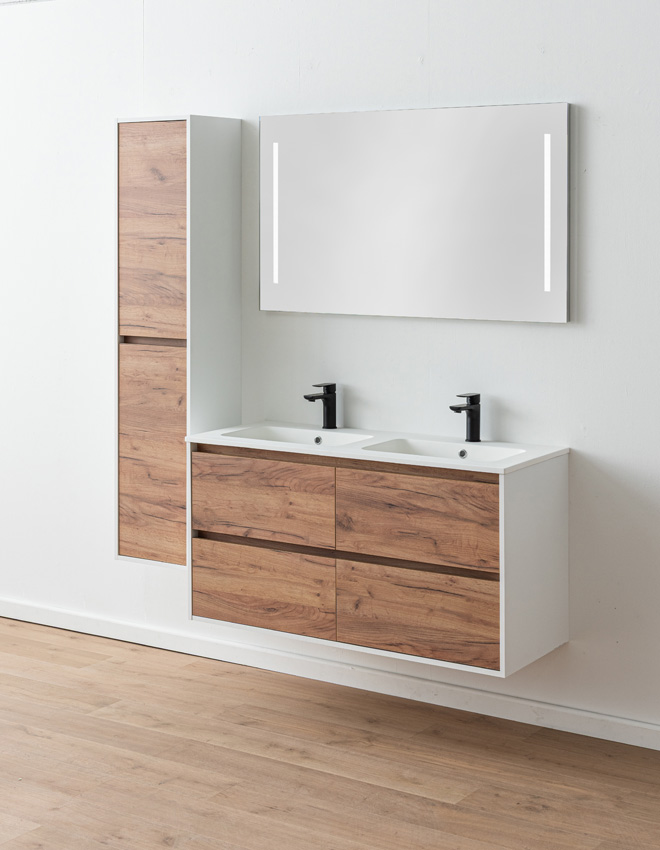 Badkamermeubel Treviso eik/wit met dubbele wastafel mat wit 120cm