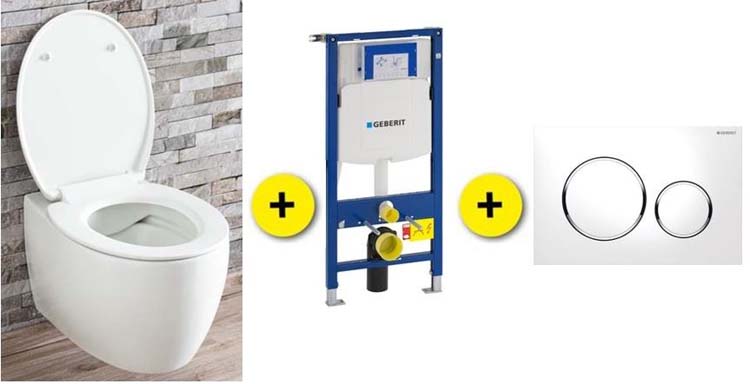 Toiletset Holly wit inclusief WC-bril softclose + inbouwreservoir UP320 + drukplaat Sigma 20 wit