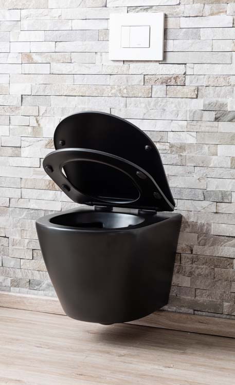 Toilette suspendue Gary sans rebord noir mat raccourcie