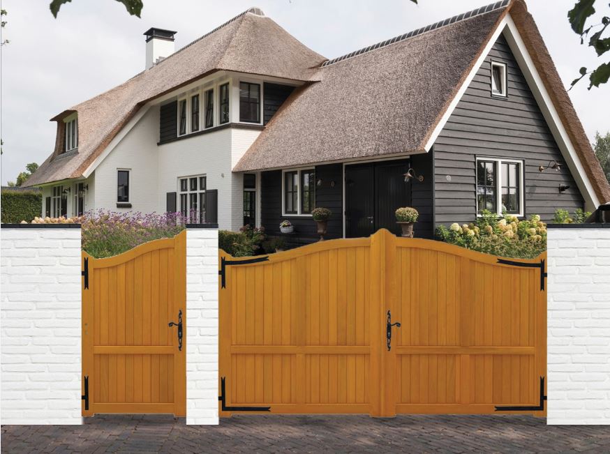 Double portail Meranti en bois 350x180cm fermé