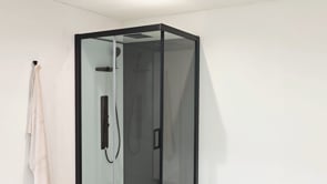 Cabine de douche Piper thermostatique L/R noir porte battante 110x80x215cm