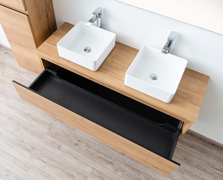 Badmeubel Daria eik goudbruin 1400 mm opbouwtablet melamine Badmeubel Daria eik goudbruin 1400 mm opbouwtablet melamine